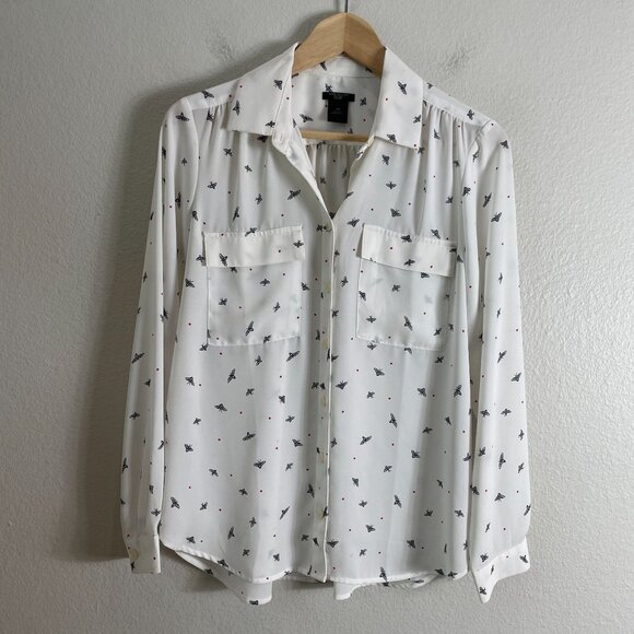 Ann Taylor Factory Petite Medium Bee Print Button Up Blouse Long Sleeve Shirt - Picture 1 of 8